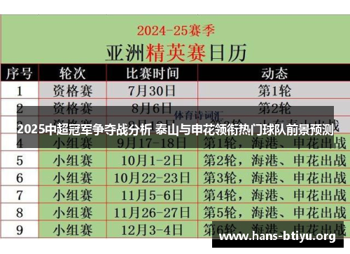 2025中超冠军争夺战分析 泰山与申花领衔热门球队前景预测