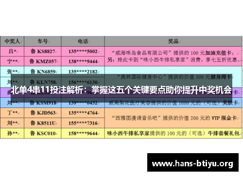 北单4串11投注解析：掌握这五个关键要点助你提升中奖机会