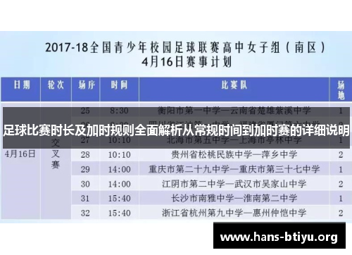 足球比赛时长及加时规则全面解析从常规时间到加时赛的详细说明 足球比赛时长及加时规则全面解析从常规时间到加时赛的详细说明
